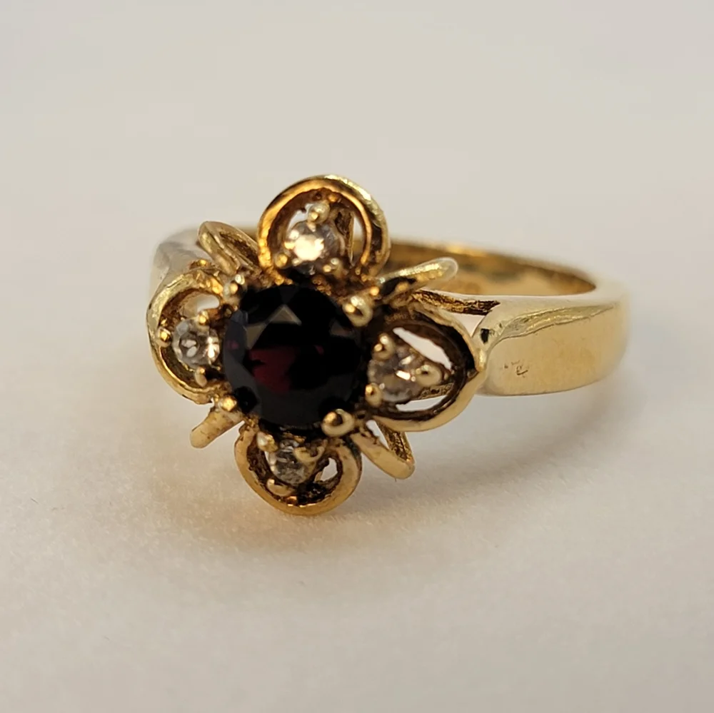 Vintage DAC Garnet Gold Plated Simulated January Birthstone Ring Size 9.5